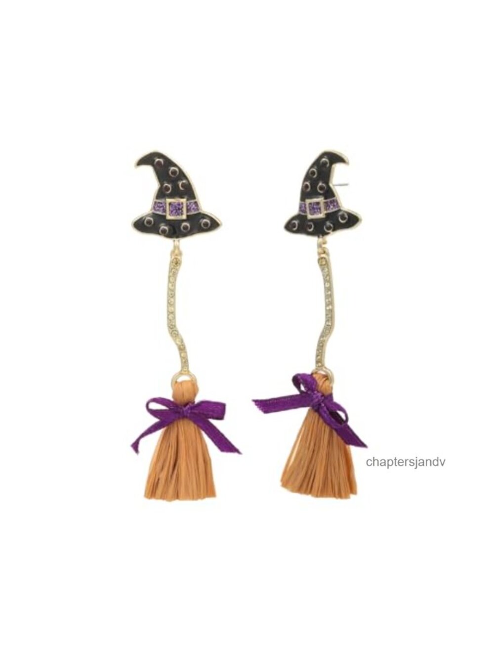 Witch Hat Broom Drop Dangle Earrings Alloy Rhinestone Halloween